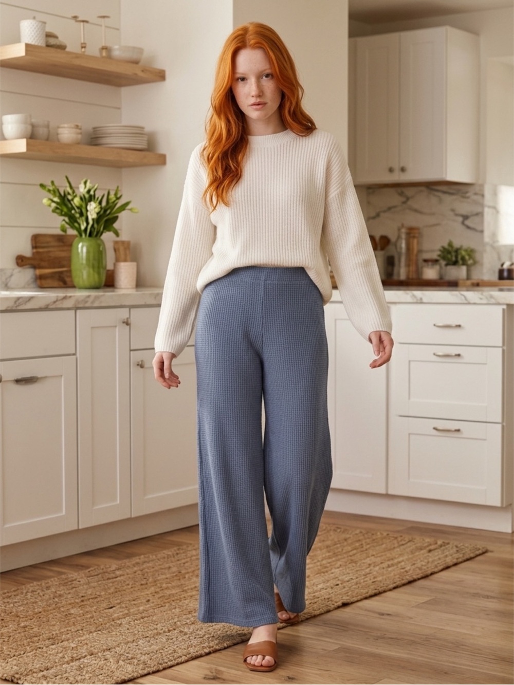 Zenana Waffle Knit Wide Leg Lounge Pants – Medium – NWOT